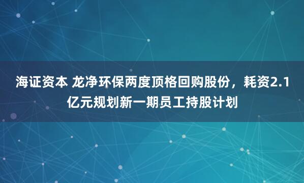海证资本 龙净环保两度顶格回购股份，耗资2.1亿元规划新一期员工持股计划